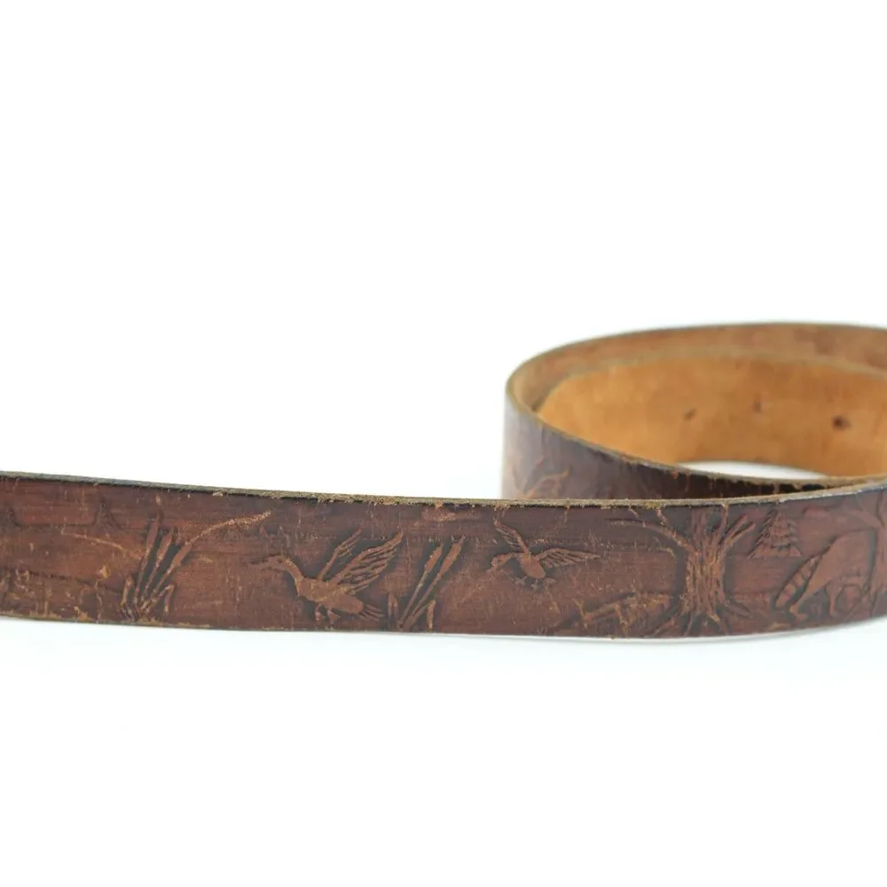 Genuine Tooled Leather Belt Ducks Forest Size 38 Made in USA Brown 100% Leather